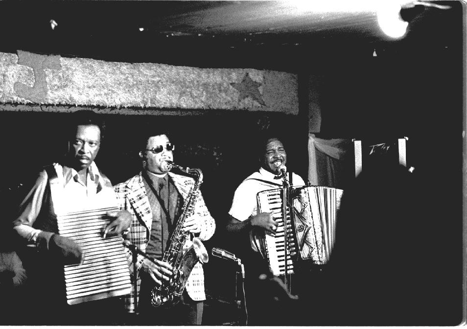 Clifton Chenier on accordion with Cleveland Chenier and John Hart in Louisiana in 1975