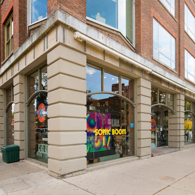 Sonic Boom storefront and entrance at 215 Spadina Avenue in Toronto.
