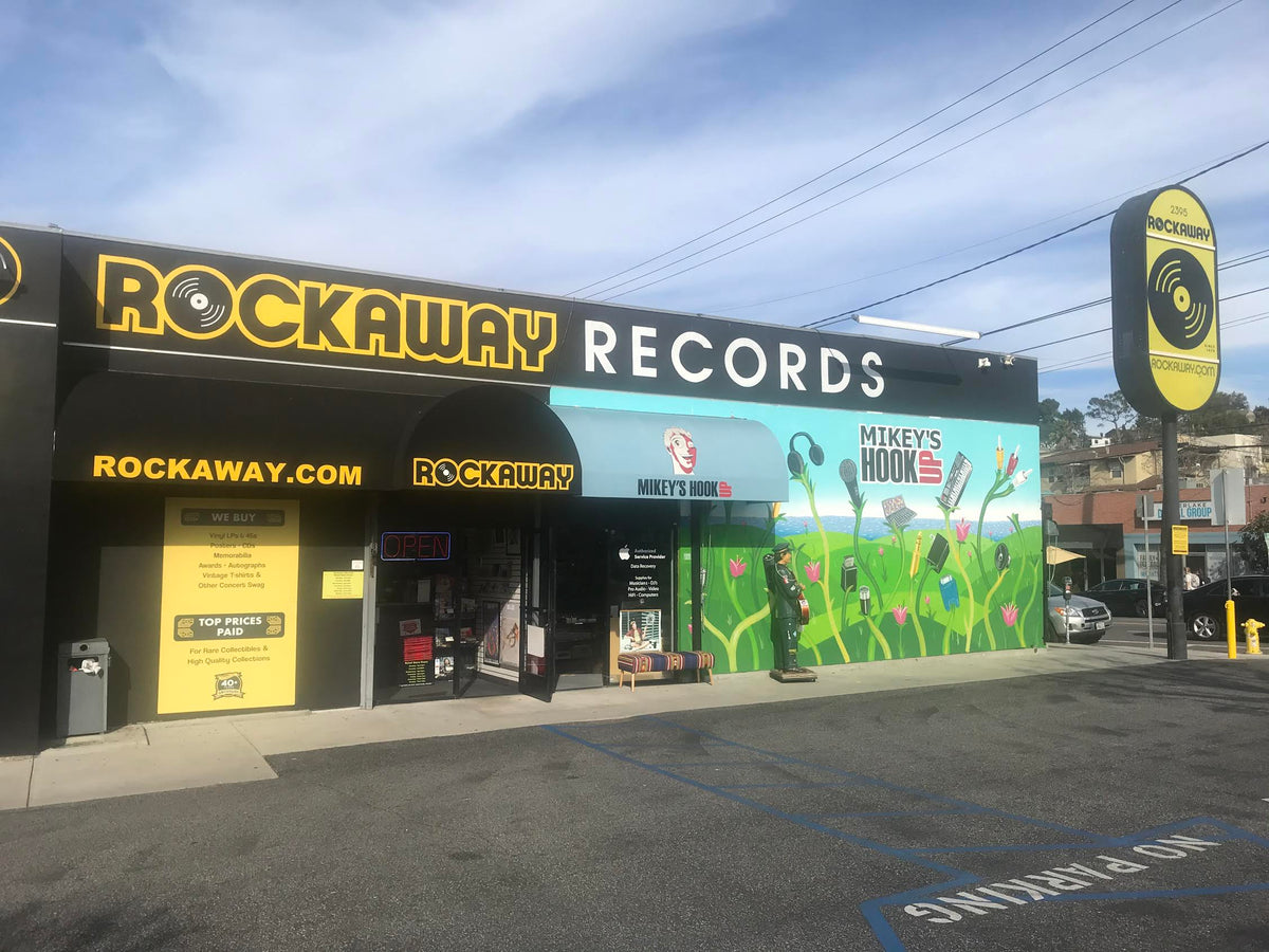 Rockaway Records exterior at 2395 Glendale Boulevard in Los Angeles, photographed in March 2020.