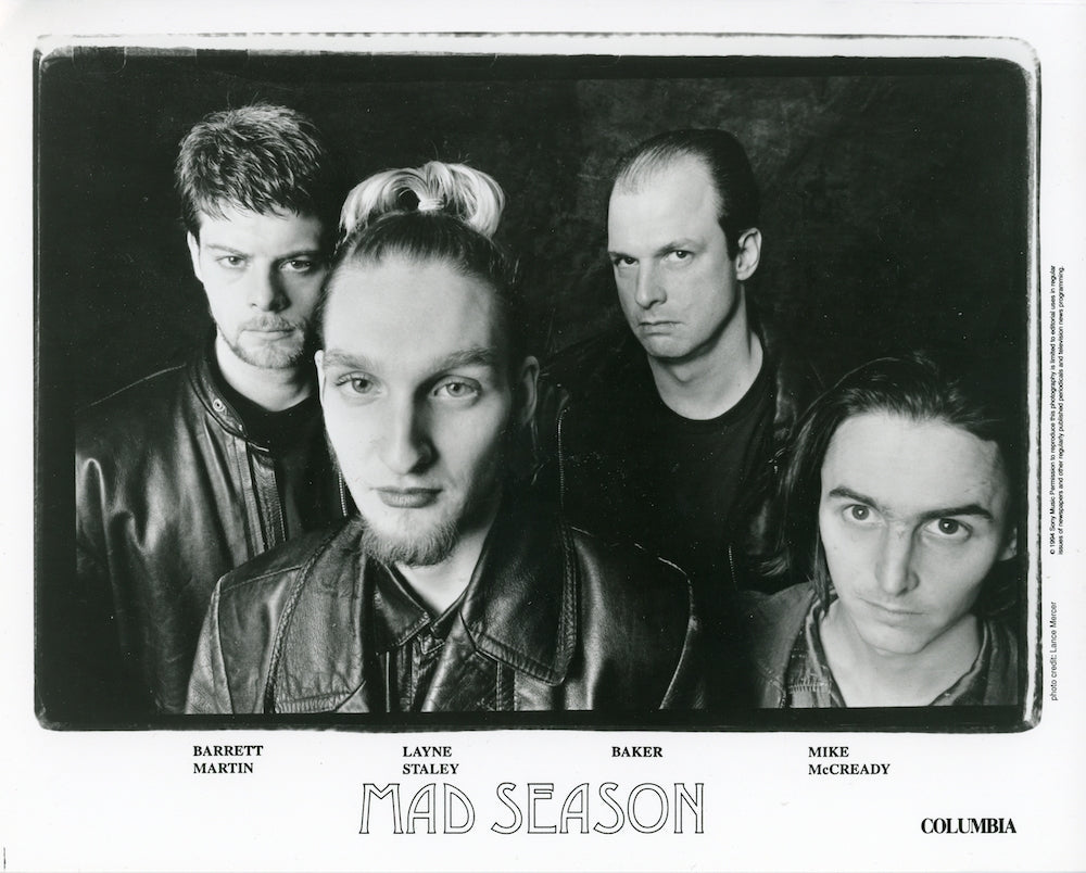 Barrett Martin, Layne Staley, John Baker Saunders and Mike McCready in a Mad Season publicity photograph
