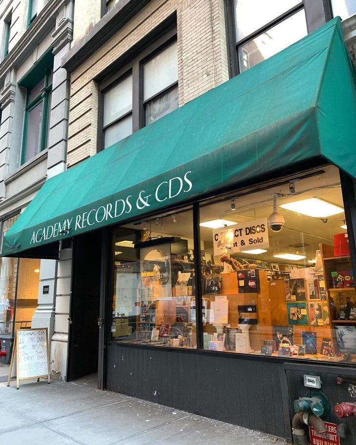 Academy Records & CDs storefront at 12 W 18th St in New York City.