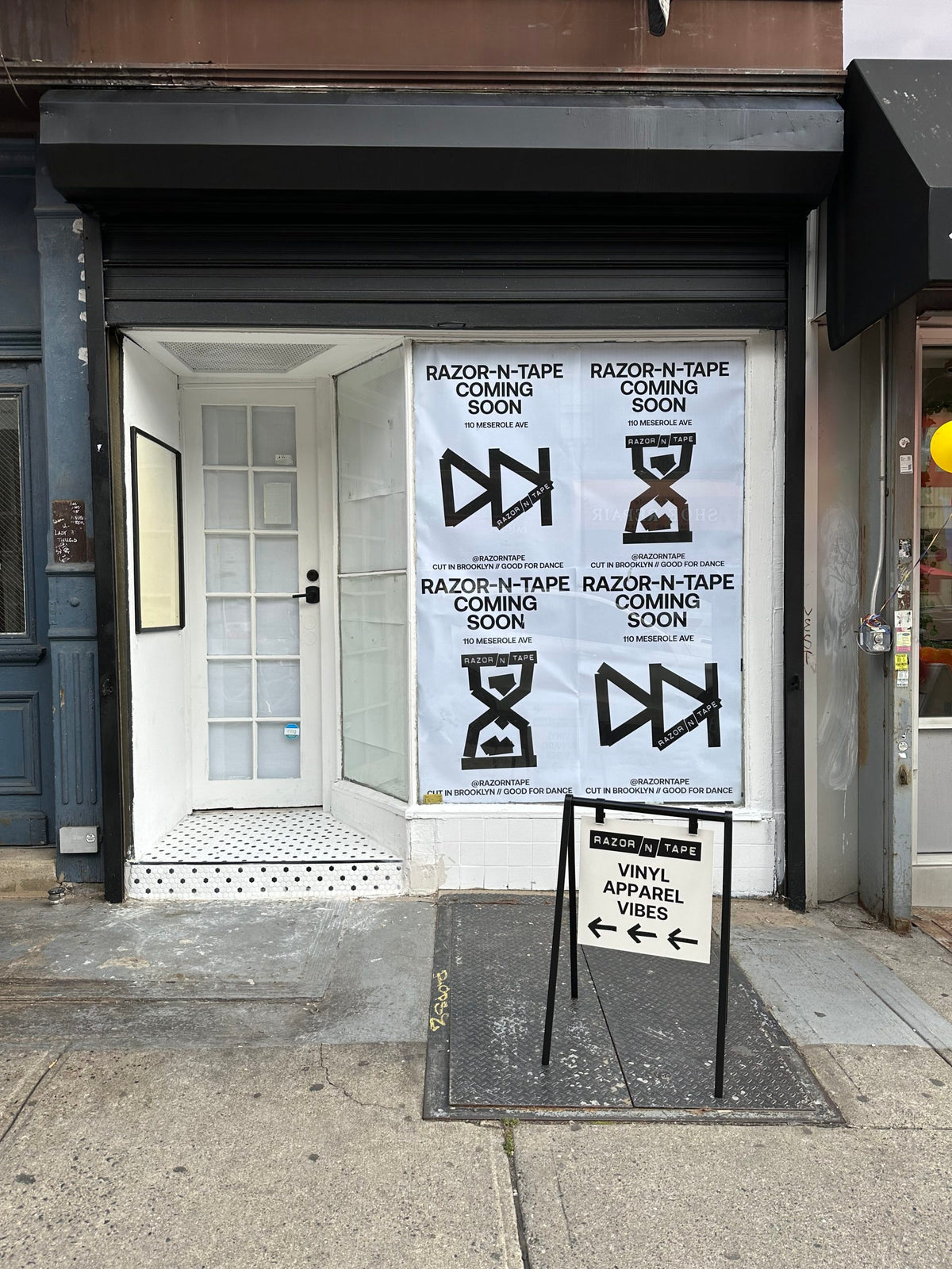 Razor-N-Tape storefront at 110 Meserole Avenue in Brooklyn, photographed before its October 2022 opening.