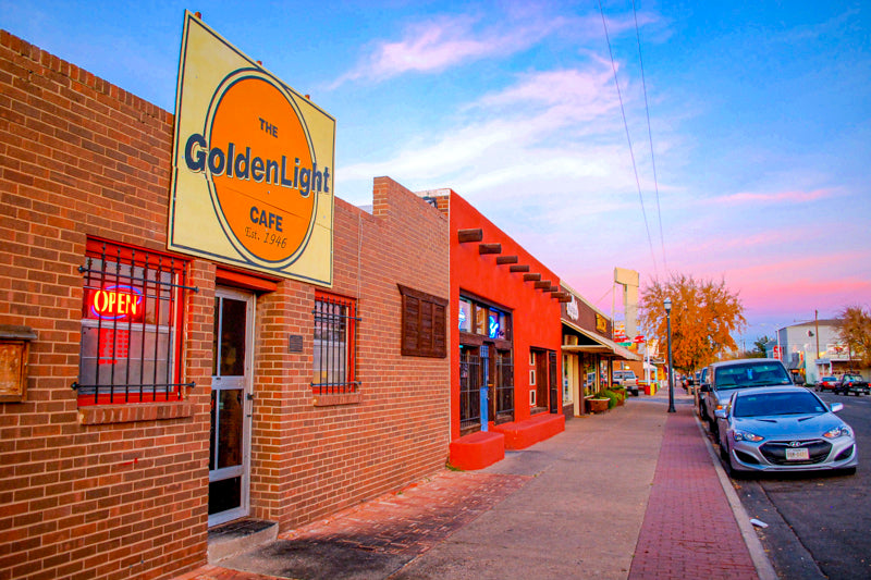Golden Light Cafe exterior and sign on Route 66 in Amarillo