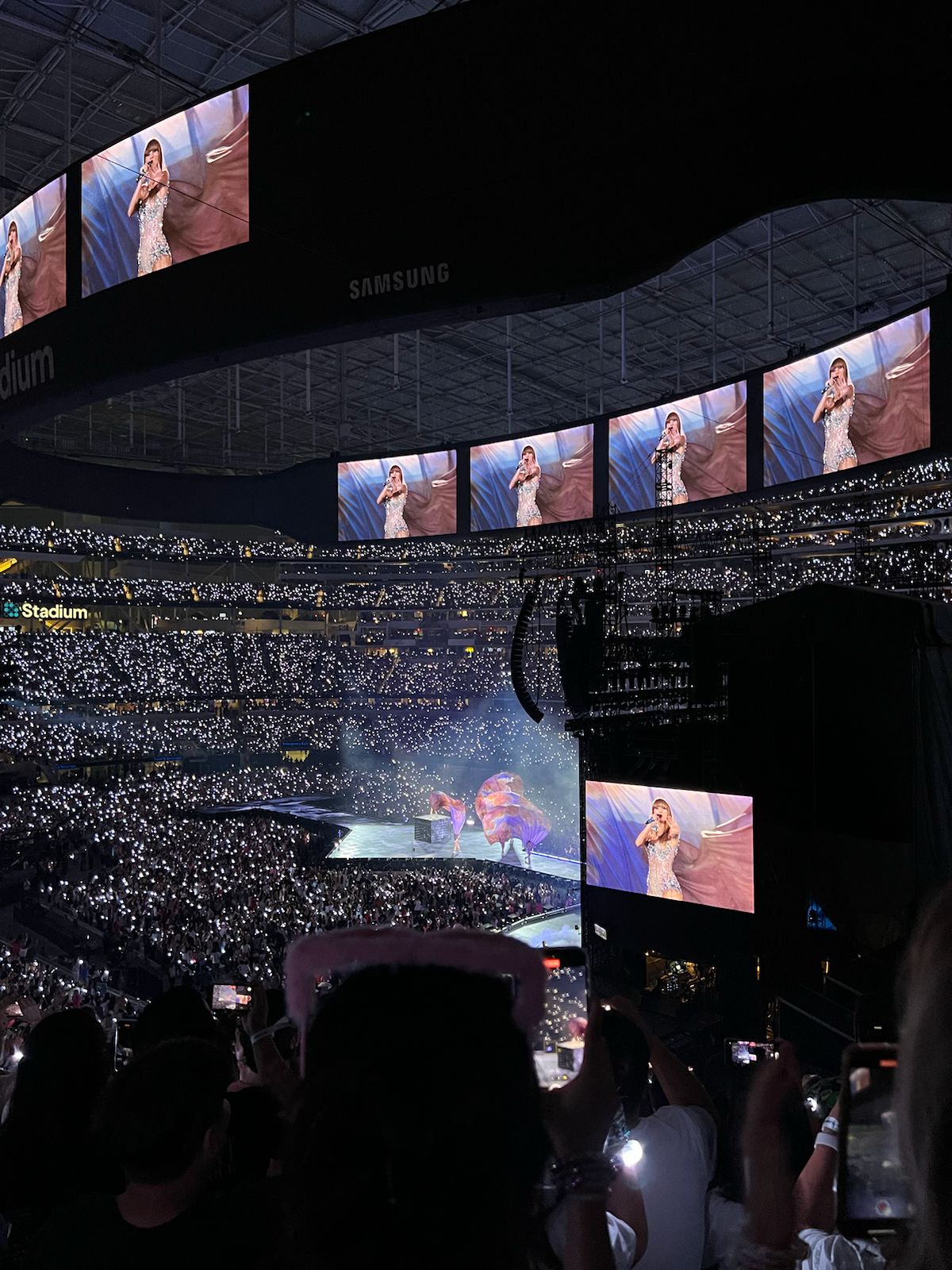 Taylor Swift performing on the Eras Tour in Los Angeles in 2023